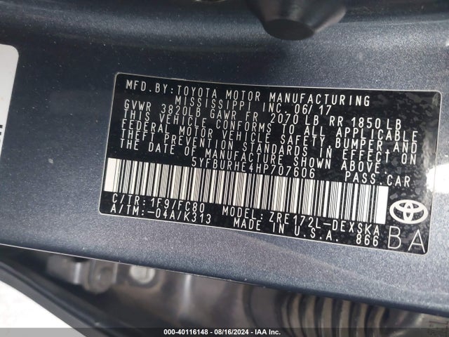 Toyota COROLLA SE 2017 5YFBURHE4HP707606 Image 9