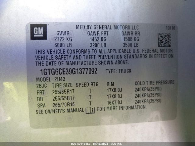1GTG6CE39G1377092 GMC CANYON SLE