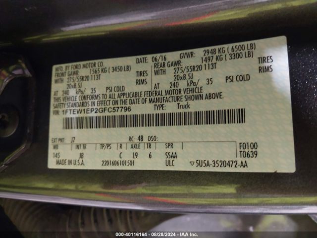 1FTEW1EP2GFC57796 Ford F-150 Xlt