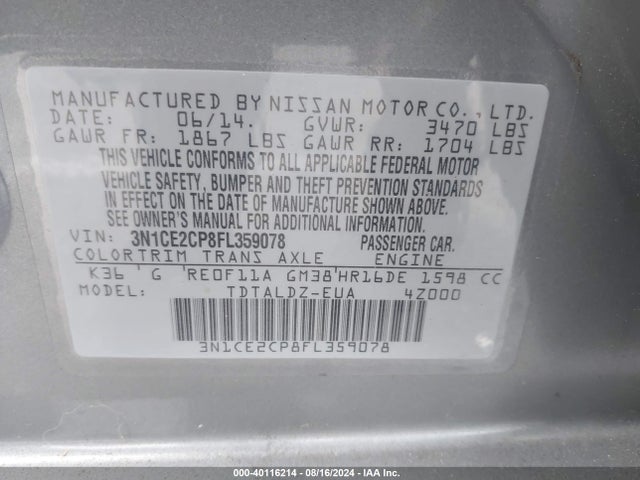 Nissan Versa Note Sv 2015 3N1CE2CP8FL359078 Image 9