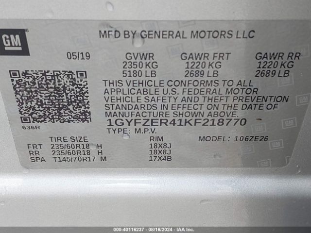 1GYFZER41KF218770 Cadillac XT4 SPORT