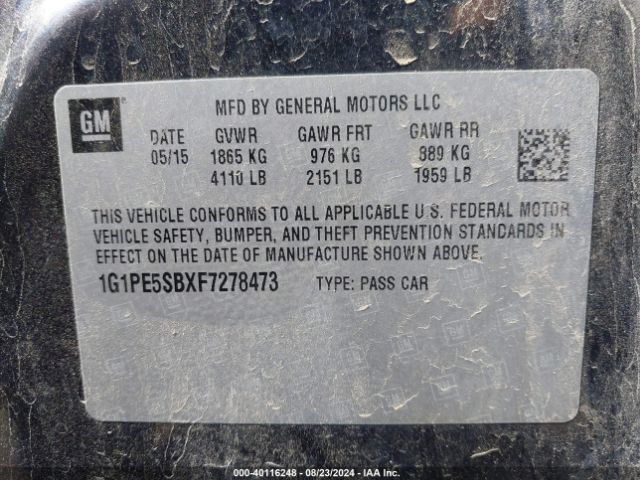 1G1PE5SBXF7278473 Chevrolet Cruze 2lt Auto