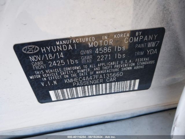 KMHEC4A47FA135660 Hyundai SONATA HYBRID