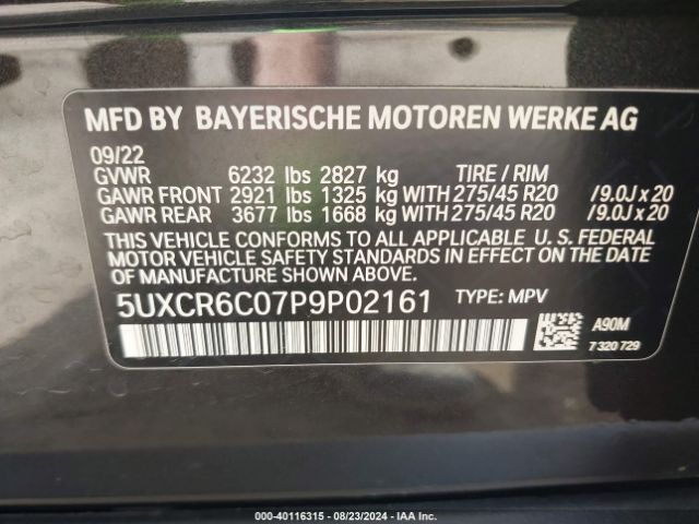 5UXCR6C07P9P02161 BMW X5 Xdrive40i