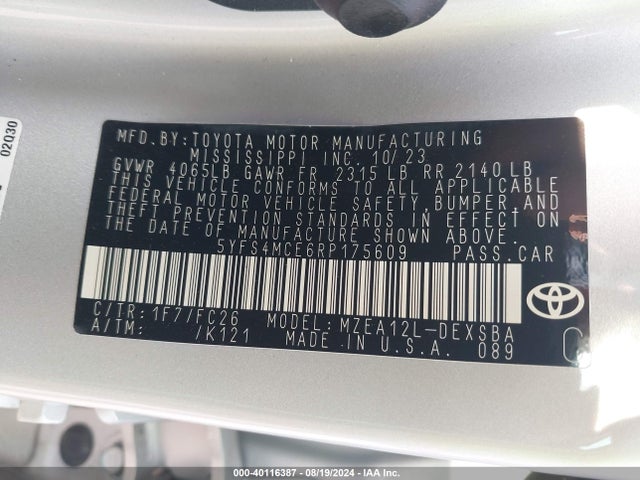 Toyota COROLLA SE 2024 5YFS4MCE6RP175609 Image 9
