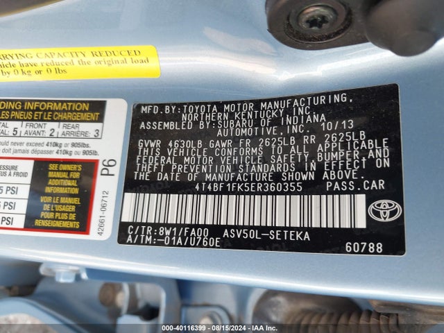 Toyota CAMRY L 2014 4T4BF1FK5ER360355 Image 9