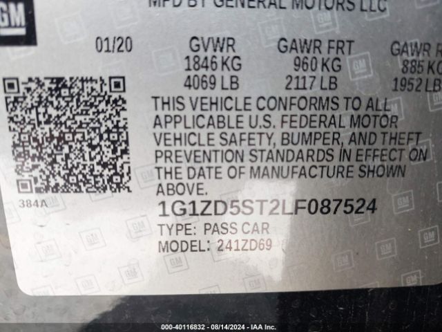 1G1ZD5ST2LF087524 Chevrolet Malibu Fwd Lt