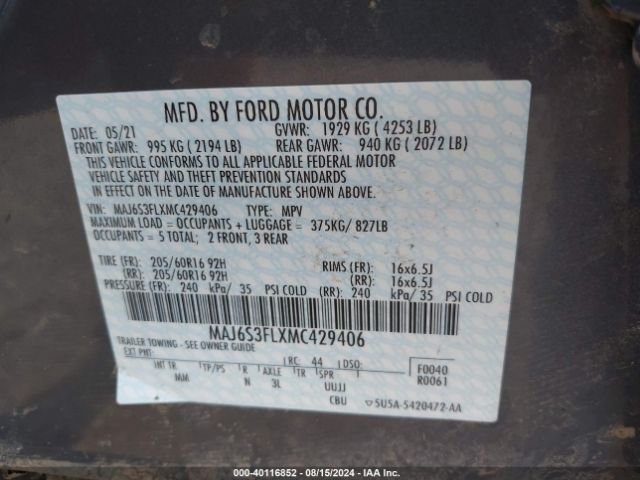 MAJ6S3FLXMC429406 Ford ECOSPORT S