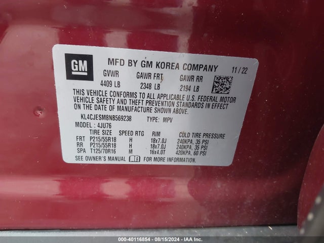 KL4CJESM8NB569238 Buick Encore Awd Preferred
