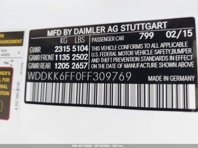 WDDKK6FF0FF309769 Mercedes-Benz E 400