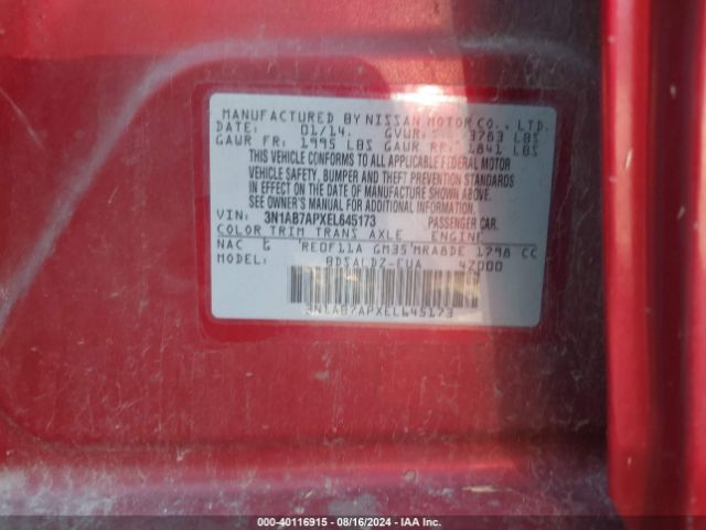 3N1AB7APXEL645173 Nissan Sentra Fe+ S/fe+ Sv/s/sl/sr/sv