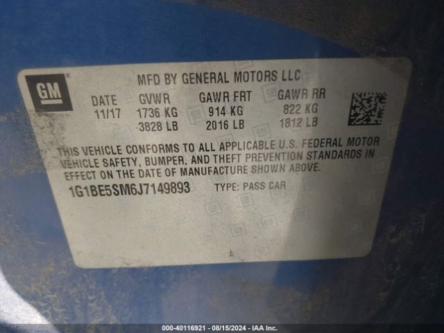 1G1BE5SM6J7149893 Chevrolet Cruze Lt Auto