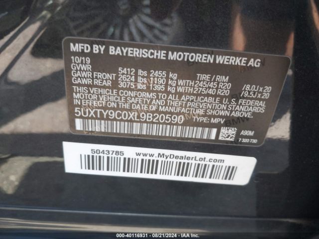 5UXTY9C0XL9B20590 BMW X3 M40i