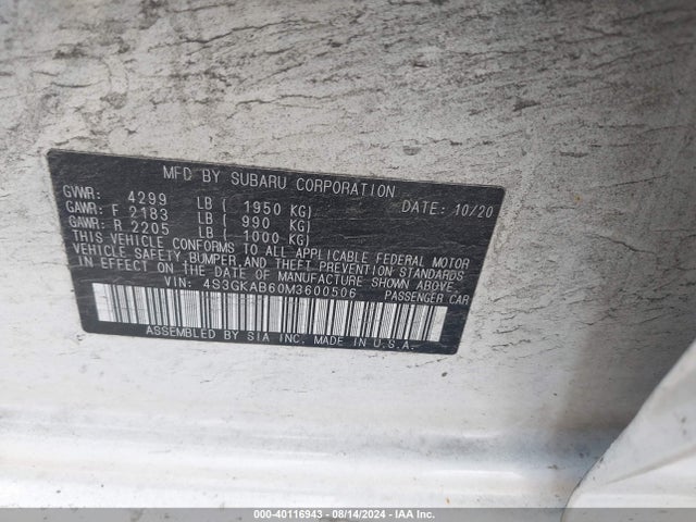 Subaru IMPREZA SEDAN 2021 4S3GKAB60M3600506 Image 9