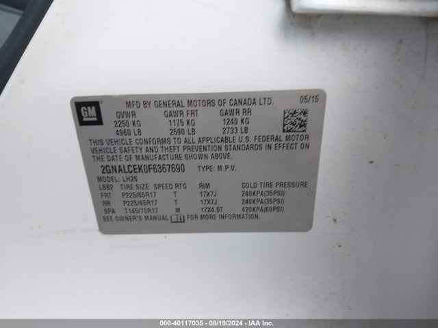 Chevrolet Equinox 2lt 2015 2GNALCEK0F6367690 Image 9