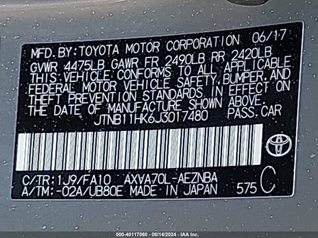 Toyota CAMRY LE 2018 JTNB11HK6J3017480 Image 9