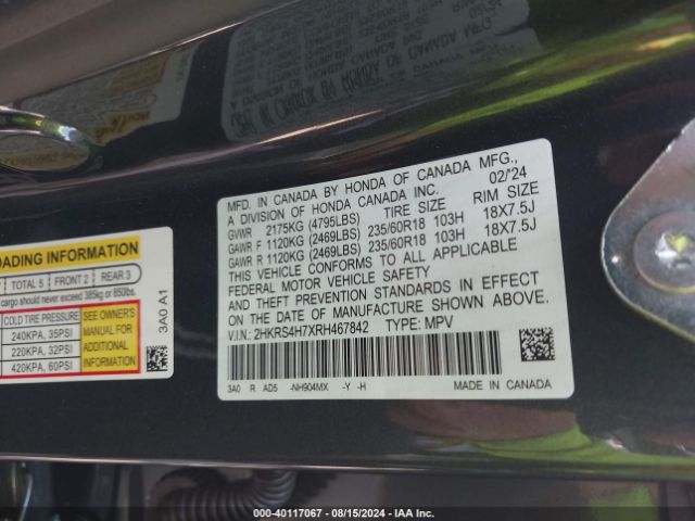 2HKRS4H7XRH467842 Honda Cr-v Ex-l Awd