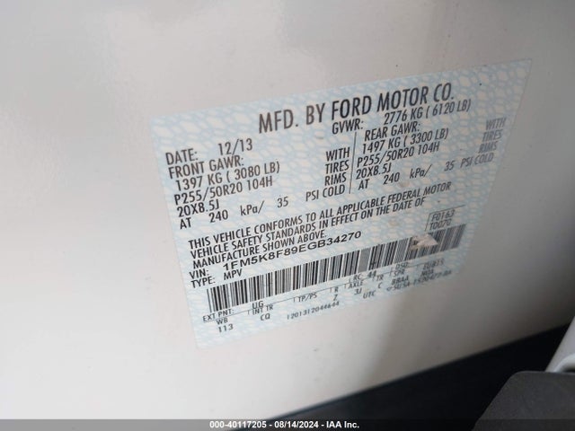 Ford Explorer Limited 2014 1FM5K8F89EGB34270 Image 9