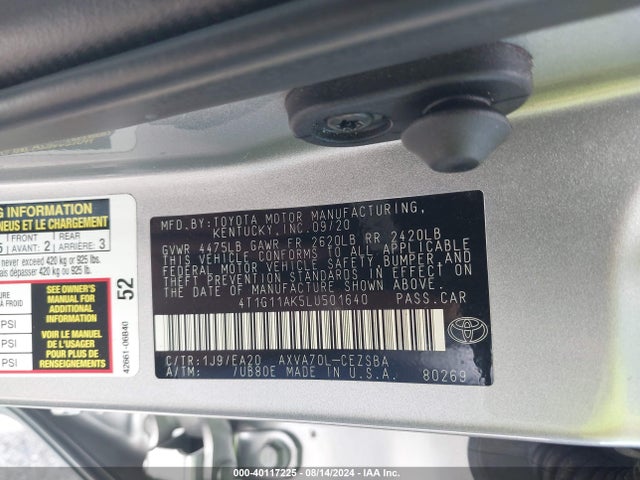 Toyota CAMRY SE 2020 4T1G11AK5LU501640 Image 9