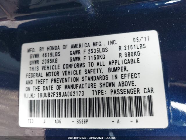 19UUB2F39JA002173 Acura TLX