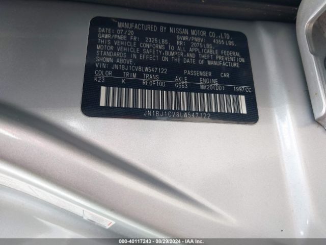 JN1BJ1CV8LW547122 Nissan Rogue Sport Sv Fwd Xtronic Cvt