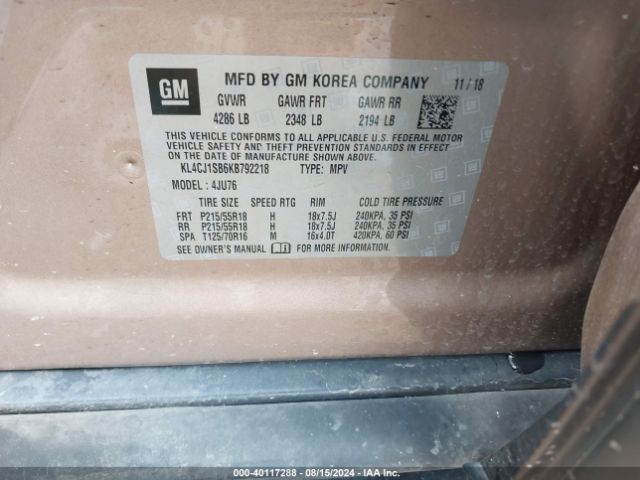 KL4CJ1SB6KB792218 Buick Encore Fwd Sport Touring