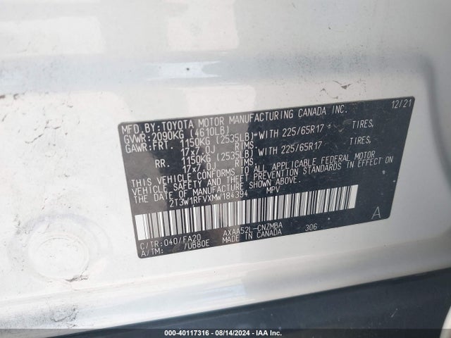 Toyota Rav4 Xle 2021 2T3W1RFVXMW184394 Image 9