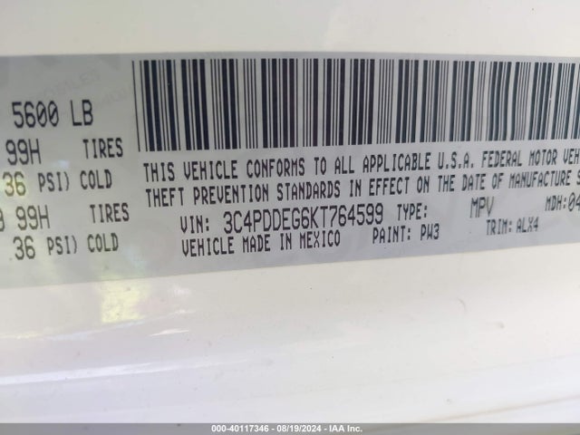 3C4PDDEG6KT764599 Dodge Journey Gt Awd