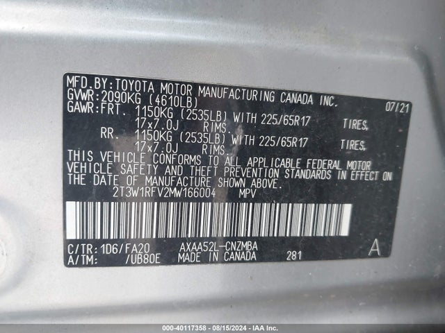 Toyota Rav4 Xle 2021 2T3W1RFV2MW166004 Image 9