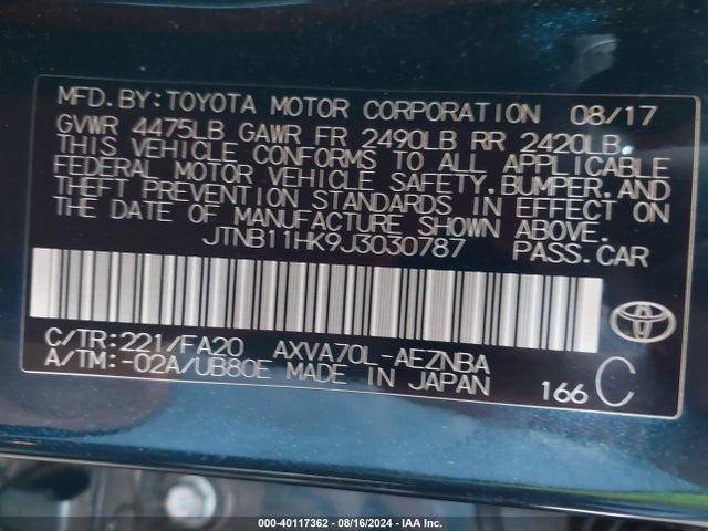 Toyota CAMRY LE 2018 JTNB11HK9J3030787 Image 9