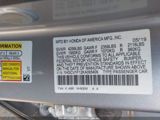 1HGCV1F12KA095406 Honda ACCORD LX