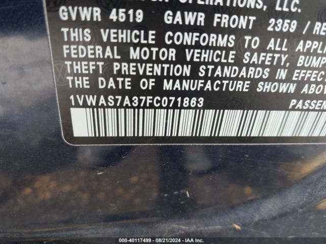 1VWAS7A37FC071863 Volkswagen Passat 1.8t S