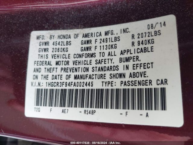 1HGCR3F94FA002445 Honda Accord Touring