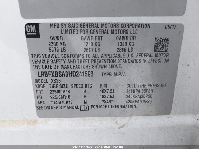 LRBFXBSA3HD241593 Buick Envision Essence