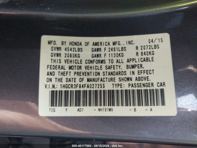 1HGCR3F84FA027255 Honda Accord Ex-l V-6
