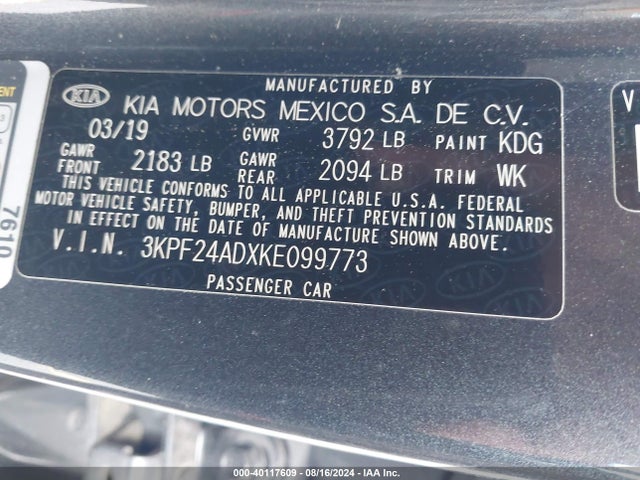KIA Forte Lxs 2019 3KPF24ADXKE099773 Image 9