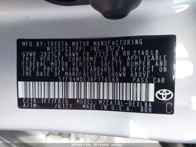 Toyota COROLLA LE 2024 5YFB4MDE3RP176568 Image 9