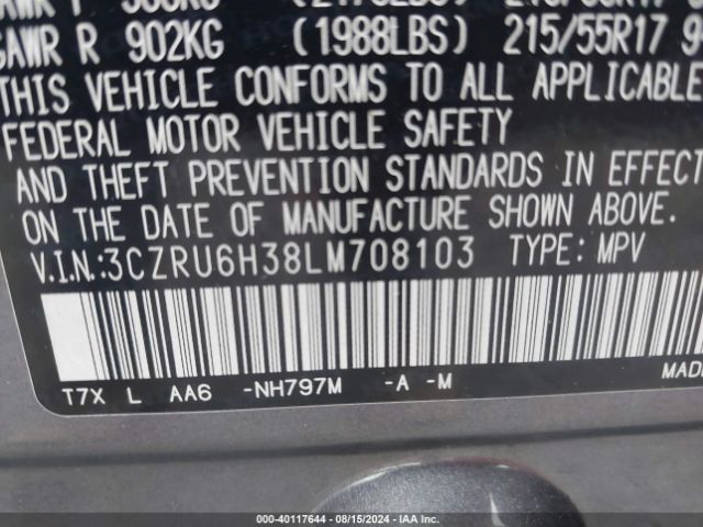 3CZRU6H38LM708103 Honda Hr-v Awd Lx