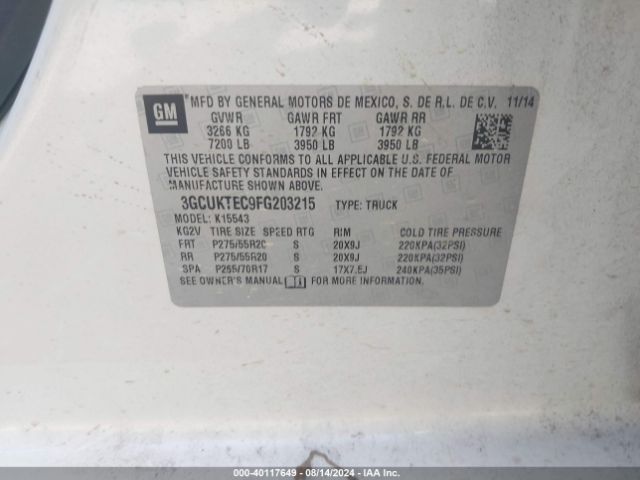 3GCUKTEC9FG203215 Chevrolet Silverado 1500 High Country