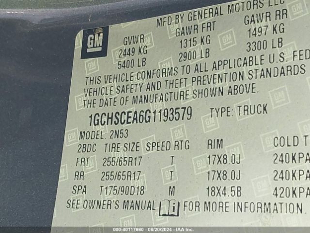 1GCHSCEA6G1193579 Chevrolet Colorado Lt