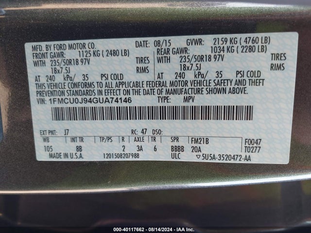 Ford Escape Titanium 2016 1FMCU0J94GUA74146 Image 9