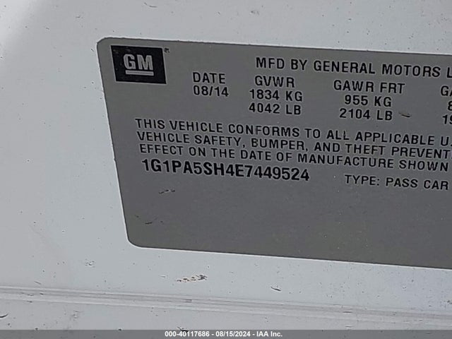 Chevrolet Cruze Ls Auto 2014 1G1PA5SH4E7449524 Image 9