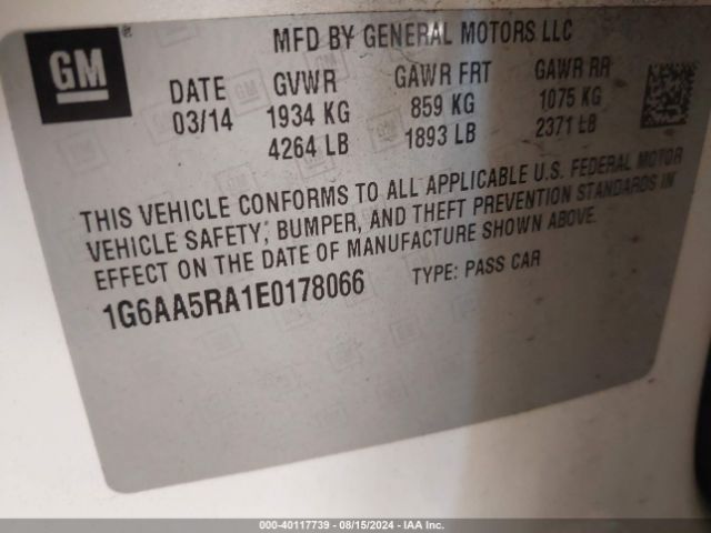 1G6AA5RA1E0178066 Cadillac Ats Standard