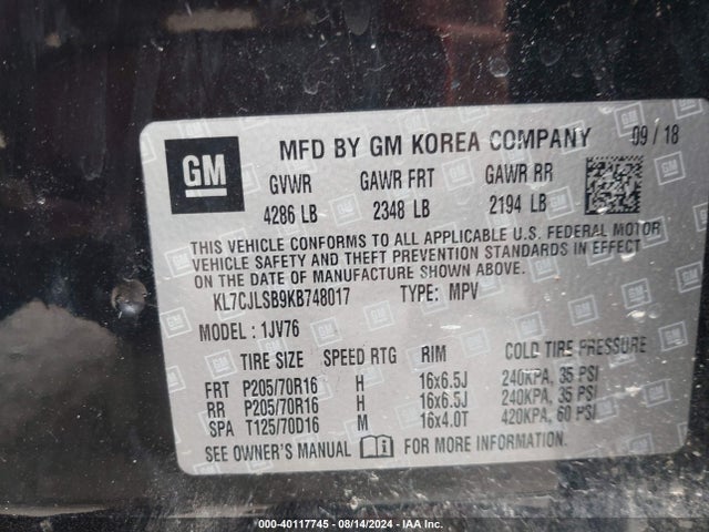 Chevrolet Trax Lt 2019 KL7CJLSB9KB748017 Image 9