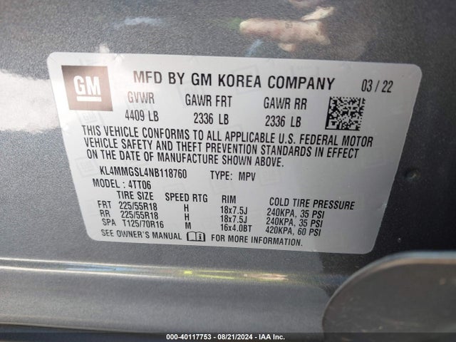 KL4MMGSL4NB118760 Buick Encore Gx Awd Essence