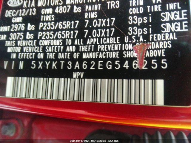 5XYKT3A62EG546255 KIA SORENTO LX