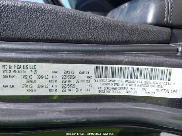 1C4RDHAG6FC945502 Dodge Durango Sxt
