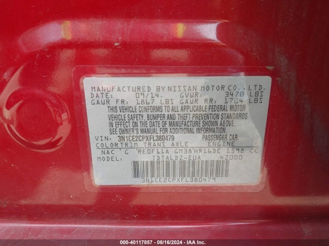 Nissan Versa Note S (sr)/s Plus/sl/sr/sv 2015 3N1CE2CPXFL380479 Image 9