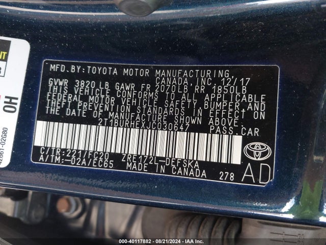 Toyota COROLLA SE 2018 2T1BURHEXJC030647 Image 9