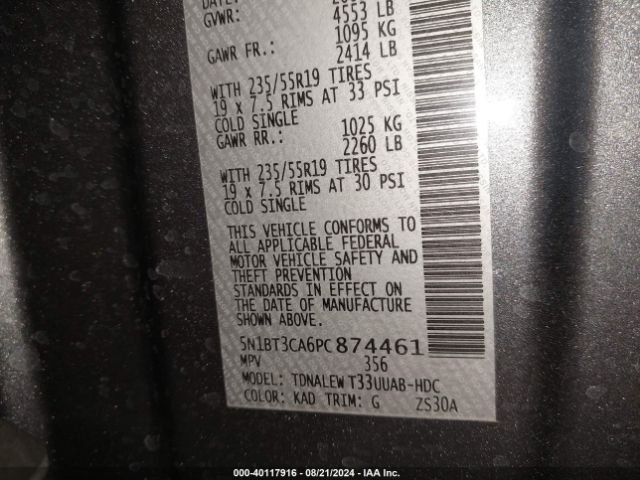 5N1BT3CA6PC874461 Nissan Rogue Sl Fwd